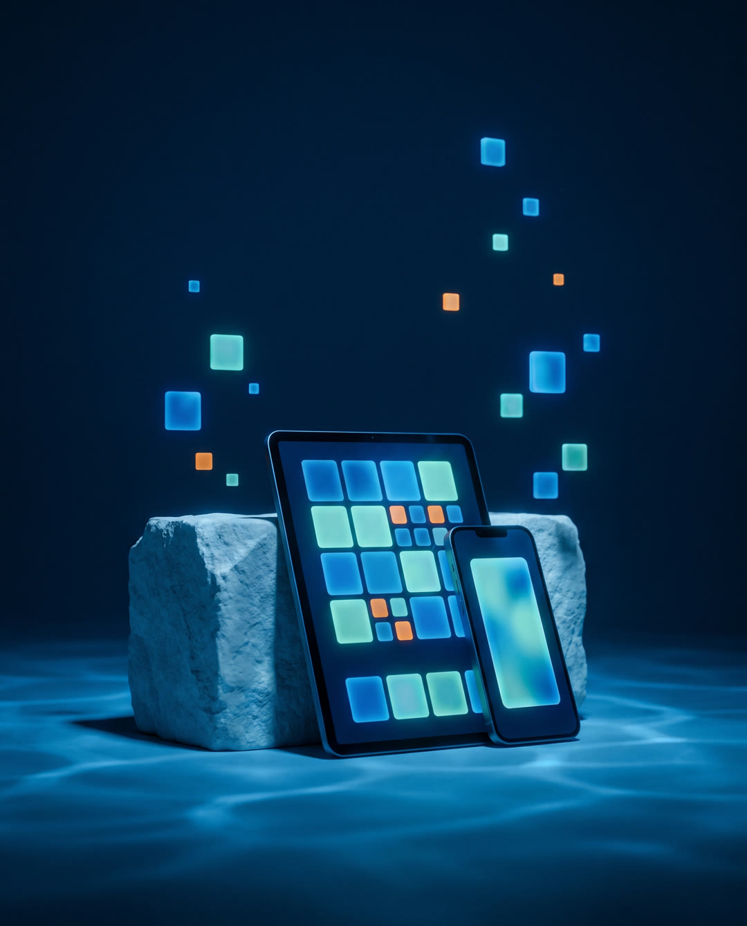 A tablet and phone showing a content calendar and short videos
