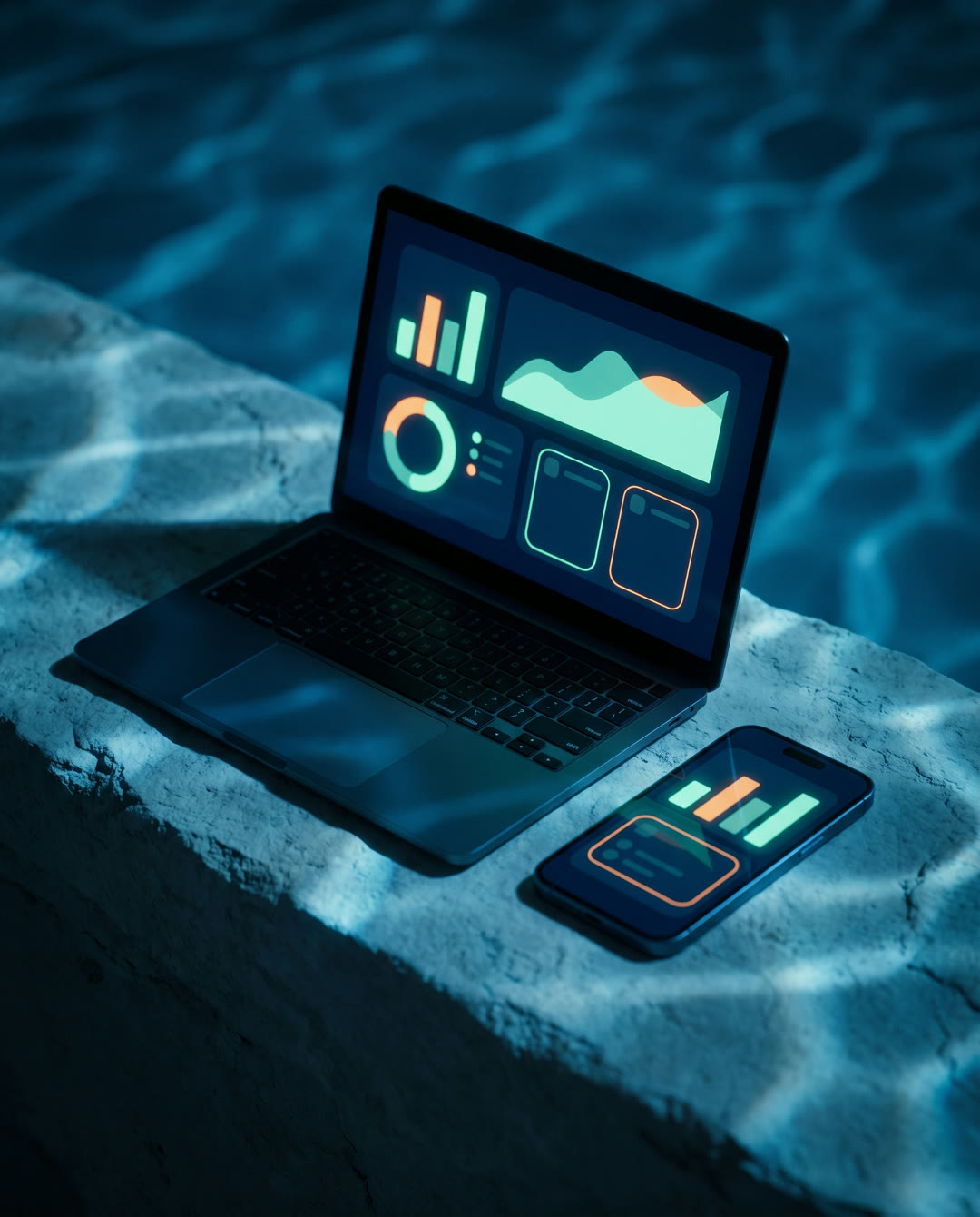 A laptop and phone showing a custom business software dashboard